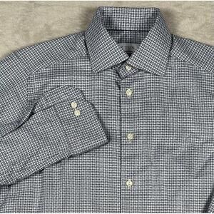 Eton Houndstooth Checker Gray Blue Slim Fit Dress Shirt Contemporary 38 15 mens